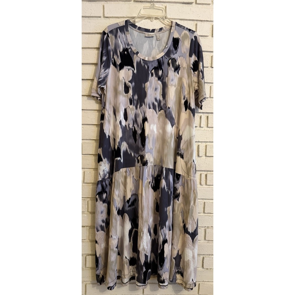 LOGO by Lori Goldstein Regular Rayon 230 High Low Peplum Dress Black Combo Sz Lg